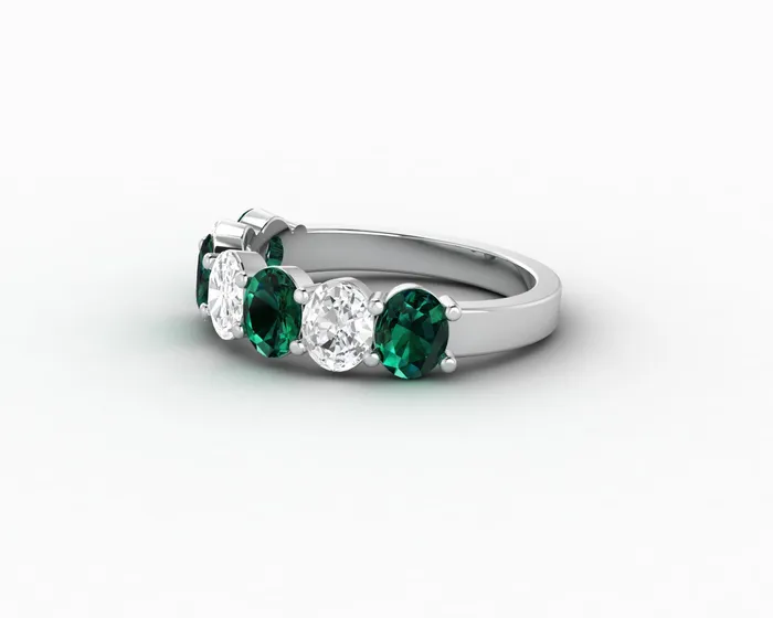 Rings Sapheena Jewelry Ivy 25 Ct Oval Cut Moissanite and Green Emerald Half Eternity Wedding Band