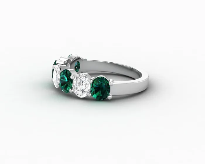 Rings Sapheena Jewelry Ivy 25 Ct Oval Cut Moissanite and Green Emerald Half Eternity Wedding Band