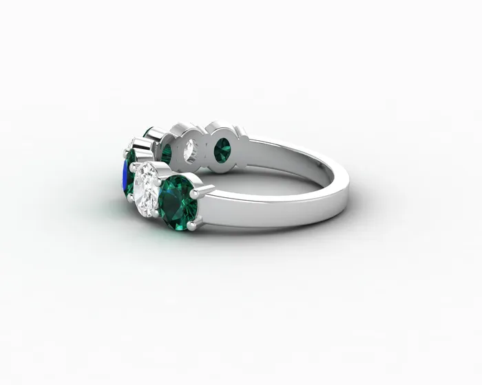 Rings Sapheena Jewelry Ivy 25 Ct Oval Cut Moissanite and Green Emerald Half Eternity Wedding Band