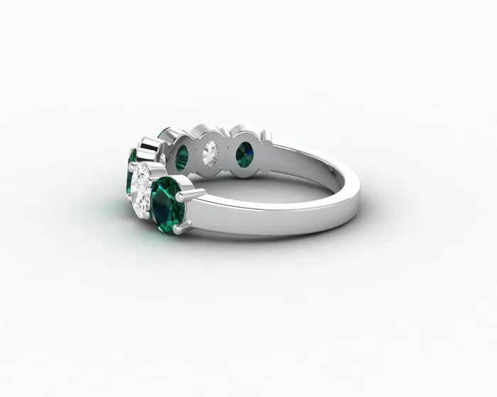 Rings Sapheena Jewelry Ivy 25 Ct Oval Cut Moissanite and Green Emerald Half Eternity Wedding Band