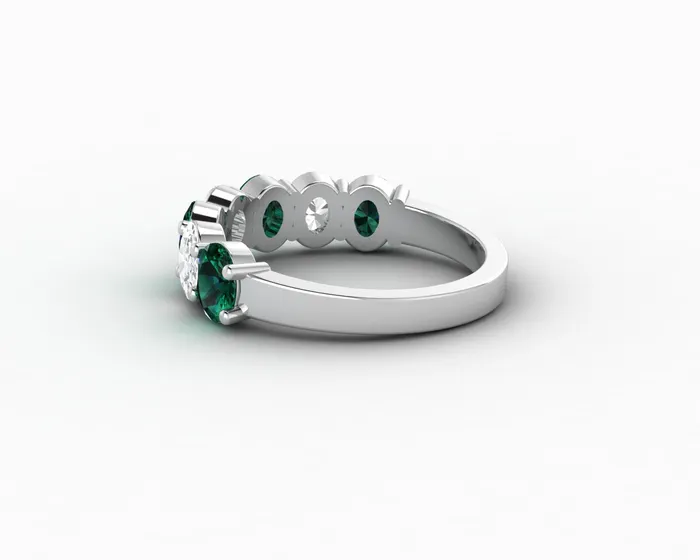Rings Sapheena Jewelry Ivy 25 Ct Oval Cut Moissanite and Green Emerald Half Eternity Wedding Band