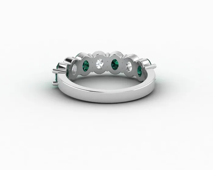 Rings Sapheena Jewelry Ivy 25 Ct Oval Cut Moissanite and Green Emerald Half Eternity Wedding Band