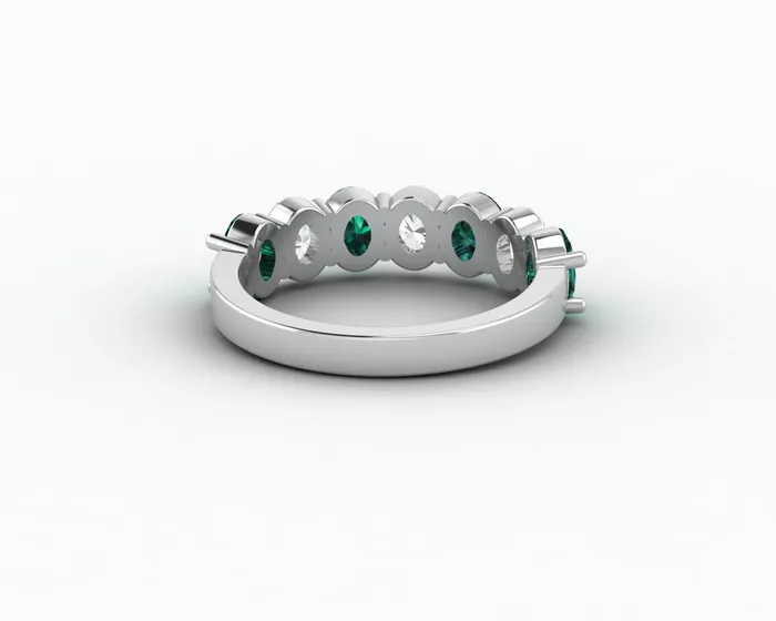 Rings Sapheena Jewelry Ivy 25 Ct Oval Cut Moissanite and Green Emerald Half Eternity Wedding Band
