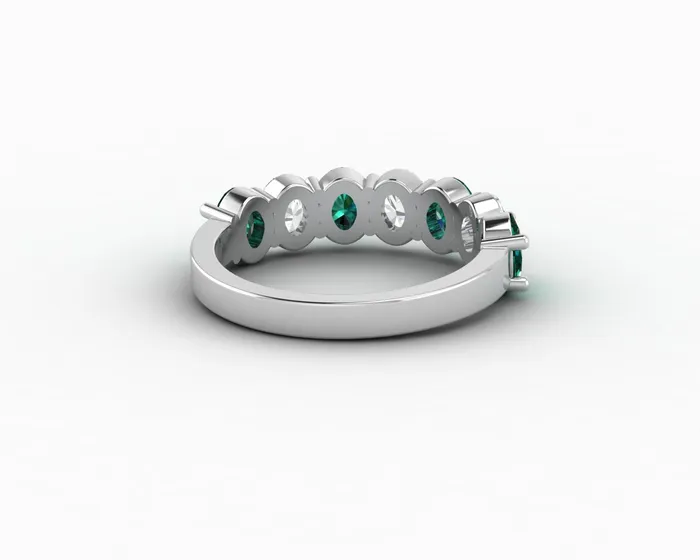 Rings Sapheena Jewelry Ivy 25 Ct Oval Cut Moissanite and Green Emerald Half Eternity Wedding Band