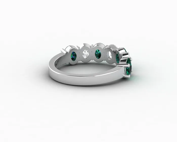 Rings Sapheena Jewelry Ivy 25 Ct Oval Cut Moissanite and Green Emerald Half Eternity Wedding Band