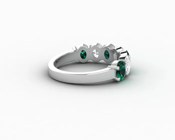 Rings Sapheena Jewelry Ivy 25 Ct Oval Cut Moissanite and Green Emerald Half Eternity Wedding Band