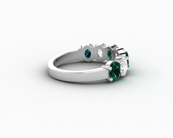 Rings Sapheena Jewelry Ivy 25 Ct Oval Cut Moissanite and Green Emerald Half Eternity Wedding Band
