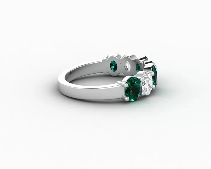 Rings Sapheena Jewelry Ivy 25 Ct Oval Cut Moissanite and Green Emerald Half Eternity Wedding Band