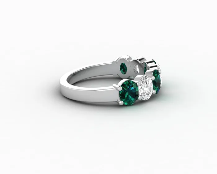 Rings Sapheena Jewelry Ivy 25 Ct Oval Cut Moissanite and Green Emerald Half Eternity Wedding Band