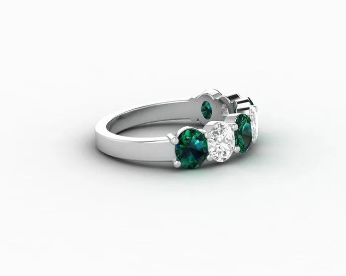 Rings Sapheena Jewelry Ivy 25 Ct Oval Cut Moissanite and Green Emerald Half Eternity Wedding Band