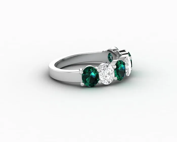 Rings Sapheena Jewelry Ivy 25 Ct Oval Cut Moissanite and Green Emerald Half Eternity Wedding Band