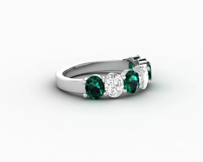 Rings Sapheena Jewelry Ivy 25 Ct Oval Cut Moissanite and Green Emerald Half Eternity Wedding Band