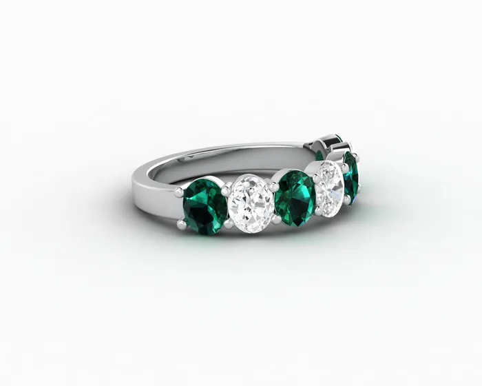 Rings Sapheena Jewelry Ivy 25 Ct Oval Cut Moissanite and Green Emerald Half Eternity Wedding Band