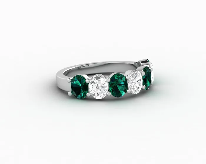 Rings Sapheena Jewelry Ivy 25 Ct Oval Cut Moissanite and Green Emerald Half Eternity Wedding Band