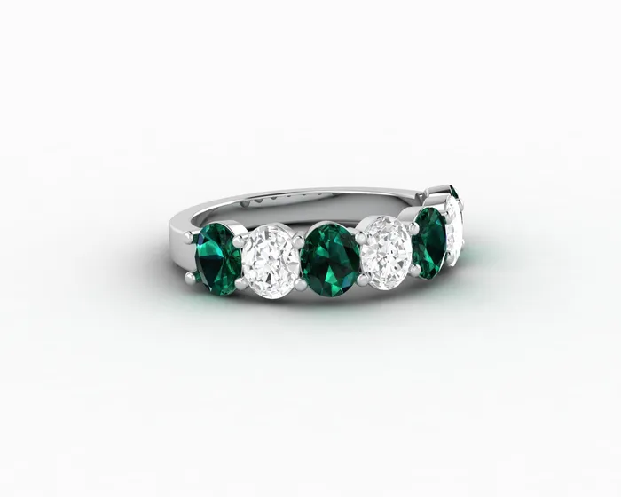 Rings Sapheena Jewelry Ivy 25 Ct Oval Cut Moissanite and Green Emerald Half Eternity Wedding Band