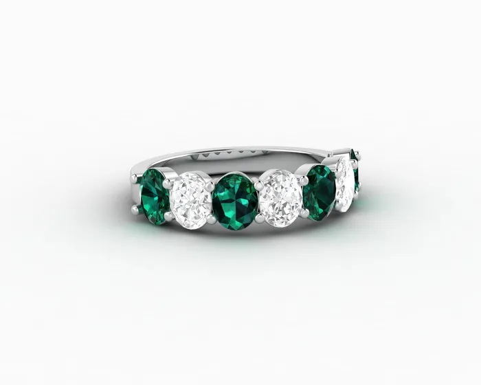 Rings Sapheena Jewelry Ivy 25 Ct Oval Cut Moissanite and Green Emerald Half Eternity Wedding Band