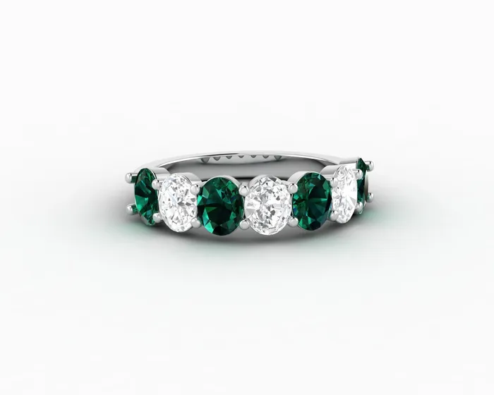 Rings Sapheena Jewelry Ivy 25 Ct Oval Cut Moissanite and Green Emerald Half Eternity Wedding Band