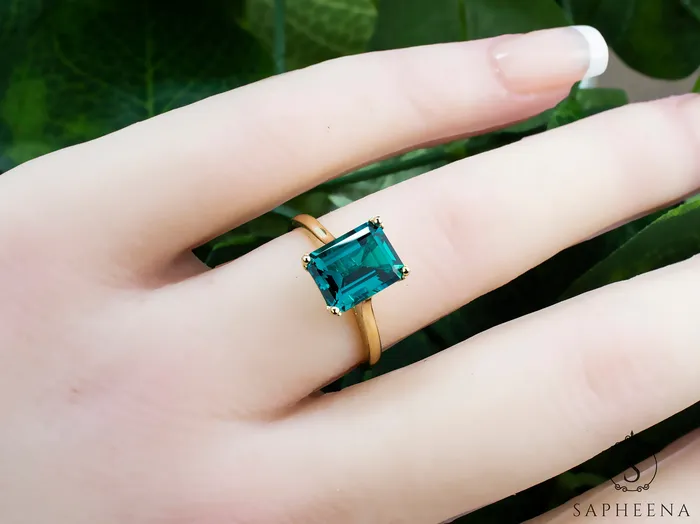 Rings Sapheena Jewelry Lilian 20 Ct Solitaire Emerald Cut Green Emerald Engagement Ring