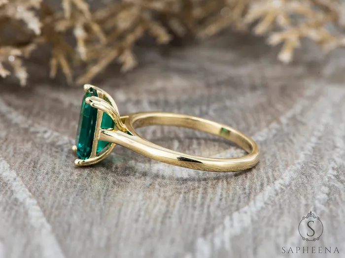 Rings Sapheena Jewelry Lilian 20 Ct Solitaire Emerald Cut Green Emerald Engagement Ring
