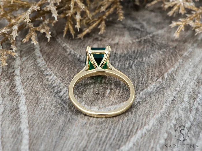 Rings Sapheena Jewelry Lilian 20 Ct Solitaire Emerald Cut Green Emerald Engagement Ring