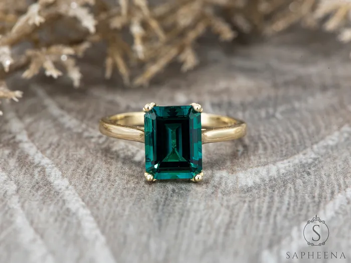 Rings Sapheena Jewelry Lilian 20 Ct Solitaire Emerald Cut Green Emerald Engagement Ring