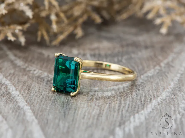 Rings Sapheena Jewelry Lilian 20 Ct Solitaire Emerald Cut Green Emerald Engagement Ring