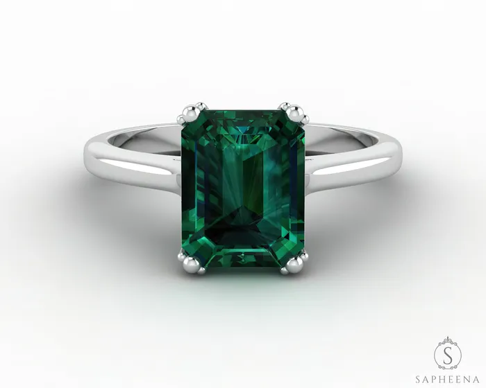 Rings Sapheena Jewelry Lilian 20 Ct Solitaire Emerald Cut Green Emerald Engagement Ring
