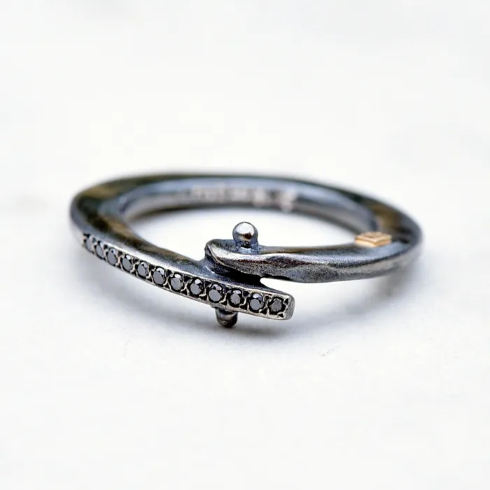 Rosa Maria Rings Rosa Maria Sayuri 2 Oxidized Silver Ring wBlack Diamonds