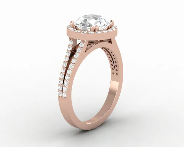 Sapheena Jewelry Rings Talya 18 Ct Round Cut Halo Engagement Ring with Side Stones