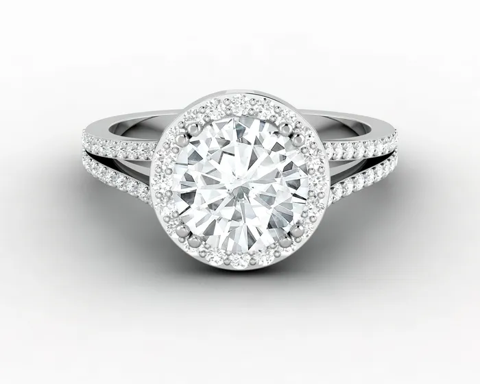 Sapheena Jewelry Rings Talya 18 Ct Round Cut Halo Engagement Ring with Side Stones