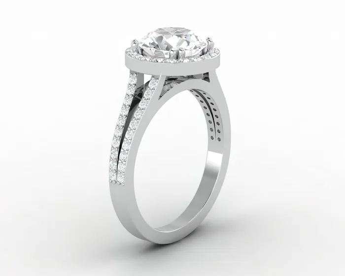Sapheena Jewelry Rings Talya 18 Ct Round Cut Halo Engagement Ring with Side Stones