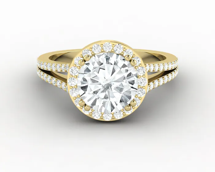 Sapheena Jewelry Rings Talya 18 Ct Round Cut Halo Engagement Ring with Side Stones