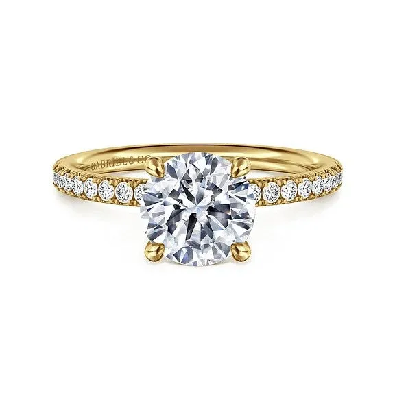 Twain 14K Yellow Gold Round Diamond Engagement Ring Setting Only GABRIEL CO Rings
