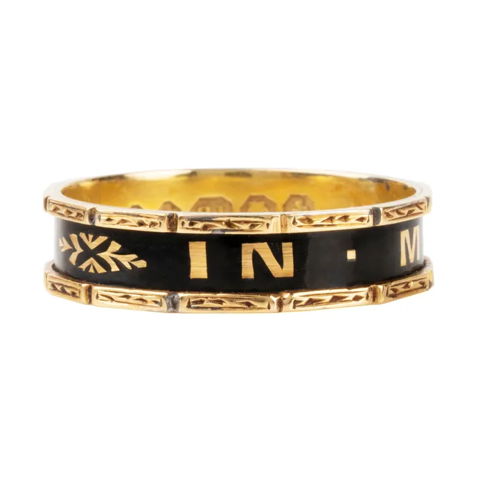 Victorian era Black Mourning Ring Bell Bird Antiques Rings