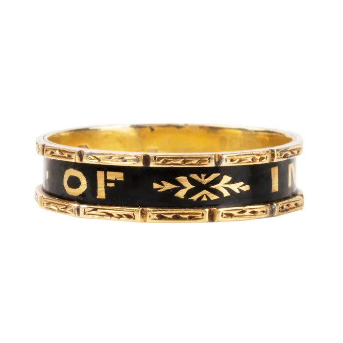 Victorian era Black Mourning Ring Bell Bird Antiques Rings