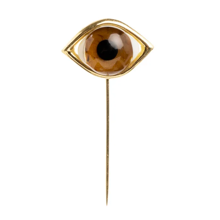 Vintage Surrealist Italian Eye Stick Pin Bell Bird Antiques Earrings