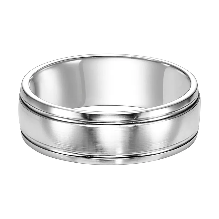 White Gold 7mm Mens Wedding Band FREDERICK GOLDMAN Rings