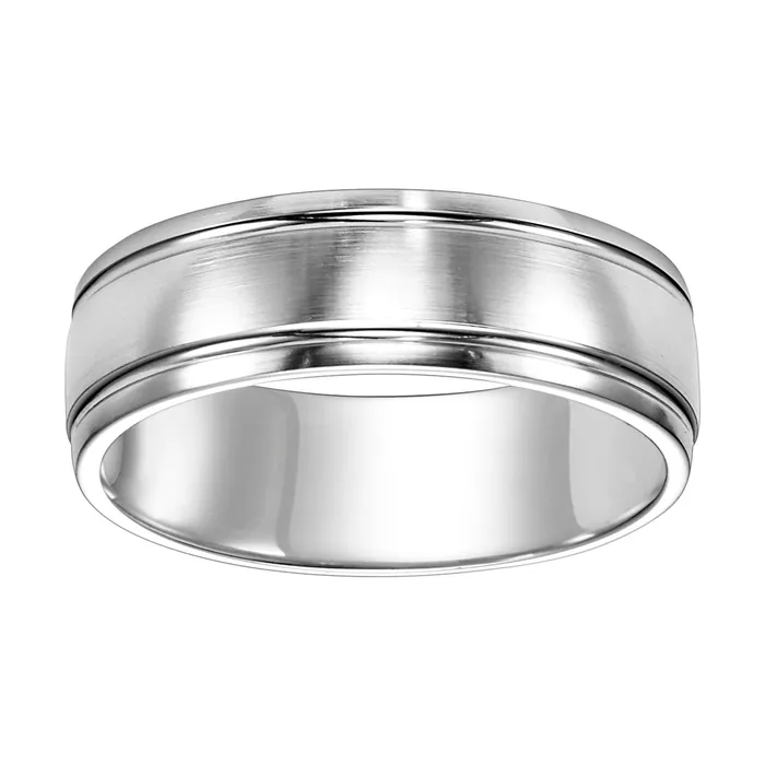 White Gold 7mm Mens Wedding Band FREDERICK GOLDMAN Rings