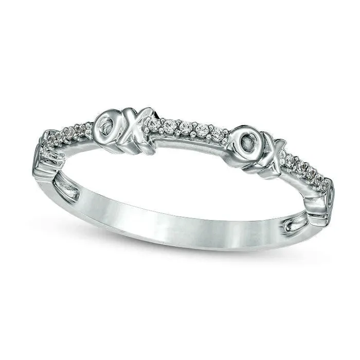 005 CT TW Natural Diamond XO Stackable Band in Solid 10K White Gold Goldia Rings 005 CT TW Natural Diamond XO Stackable Band in Solid 10K White Gold Goldia Rings