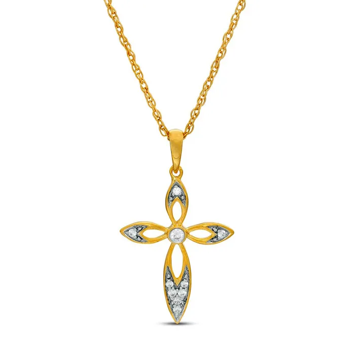 007 CT TW Natural Diamond Cross Pendant in 10K Yellow Gold Goldia Necklaces 007 CT TW Natural Diamond Cross Pendant in 10K Yellow Gold Goldia Necklaces