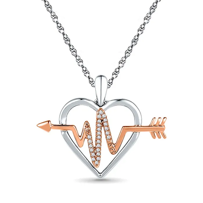 007 CT TW Natural Diamond Heartbeat in Heart Pendant in Sterling Silver and 10K Rose Gold Goldia Necklaces 007 CT TW Natural Diamond Heartbeat in Heart Pendant in Sterling Silver and 10K Rose Gold Goldia Necklaces