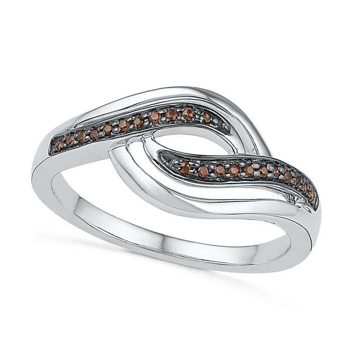 010 CT TW Champagne Natural Diamond Open Wave Ring in Sterling Silver Goldia Rings
