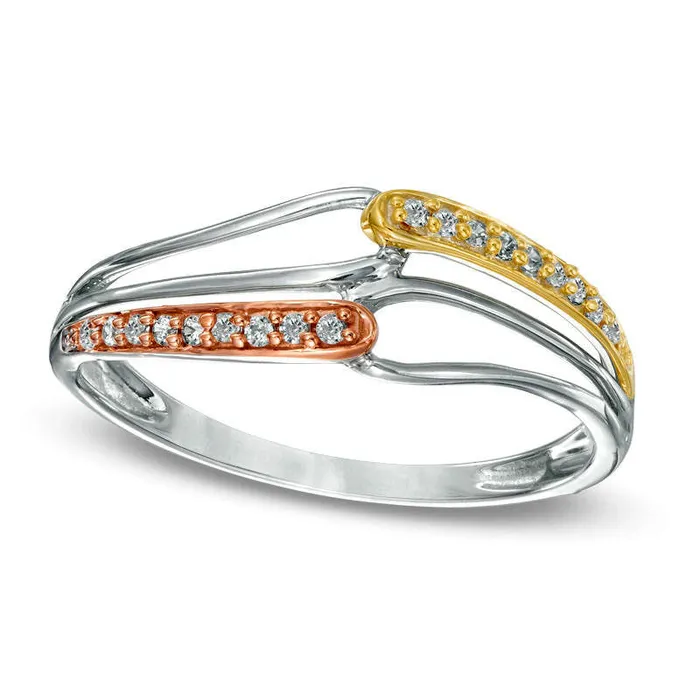 010 CT TW Natural Diamond Interlocking Ring in Sterling Silver and Solid 10K TwoTone Gold Goldia Rings 010 CT TW Natural Diamond Interlocking Ring in Sterling Silver and Solid 10K TwoTone Gold Goldia Rings