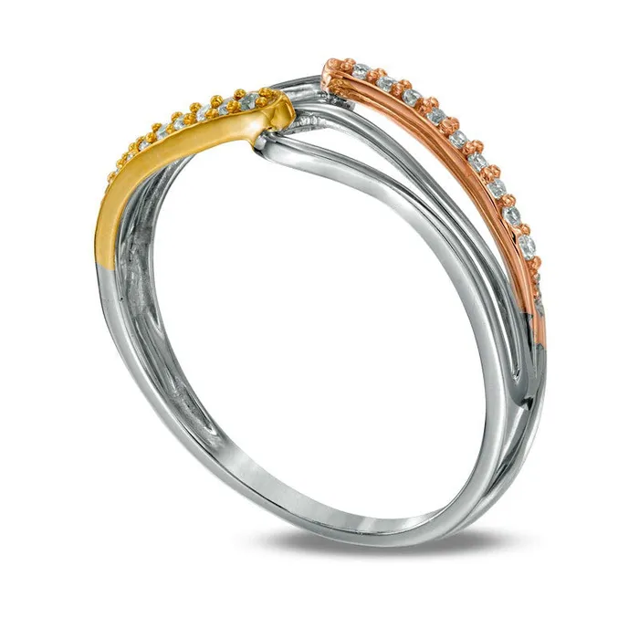010 CT TW Natural Diamond Interlocking Ring in Sterling Silver and Solid 10K TwoTone Gold Goldia Rings 010 CT TW Natural Diamond Interlocking Ring in Sterling Silver and Solid 10K TwoTone Gold Goldia Rings