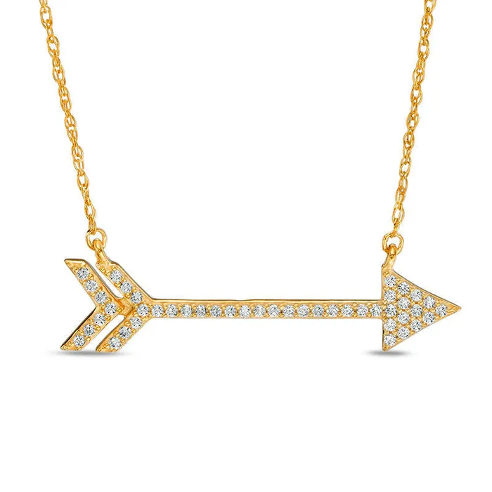 013 CT TW Natural Diamond Arrow Necklace in Sterling Silver with 14K Gold Plate Goldia Necklaces 013 CT TW Natural Diamond Arrow Necklace in Sterling Silver with 14K Gold Plate Goldia Necklaces