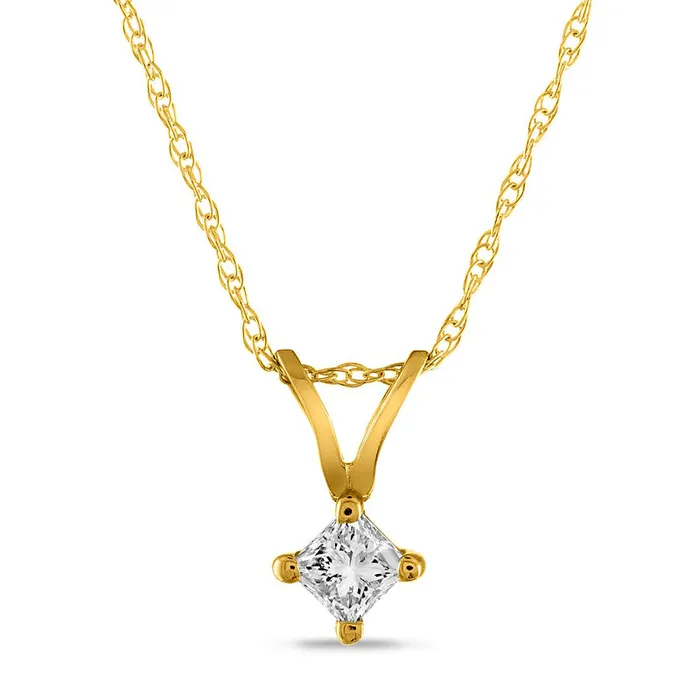 017 CT PrincessCut Natural Clarity Enhanced Solitaire Pendant in 14K Gold JI3 Goldia Necklaces 017 CT PrincessCut Natural Clarity Enhanced Solitaire Pendant in 14K Gold JI3 Goldia Necklaces