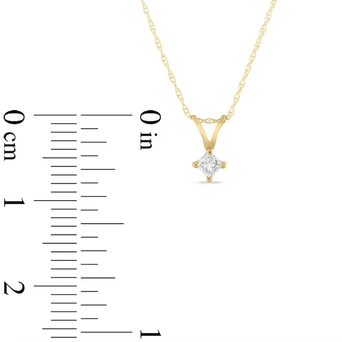 017 CT PrincessCut Natural Clarity Enhanced Solitaire Pendant in 14K Gold JI3 Goldia Necklaces 017 CT PrincessCut Natural Clarity Enhanced Solitaire Pendant in 14K Gold JI3 Goldia Necklaces