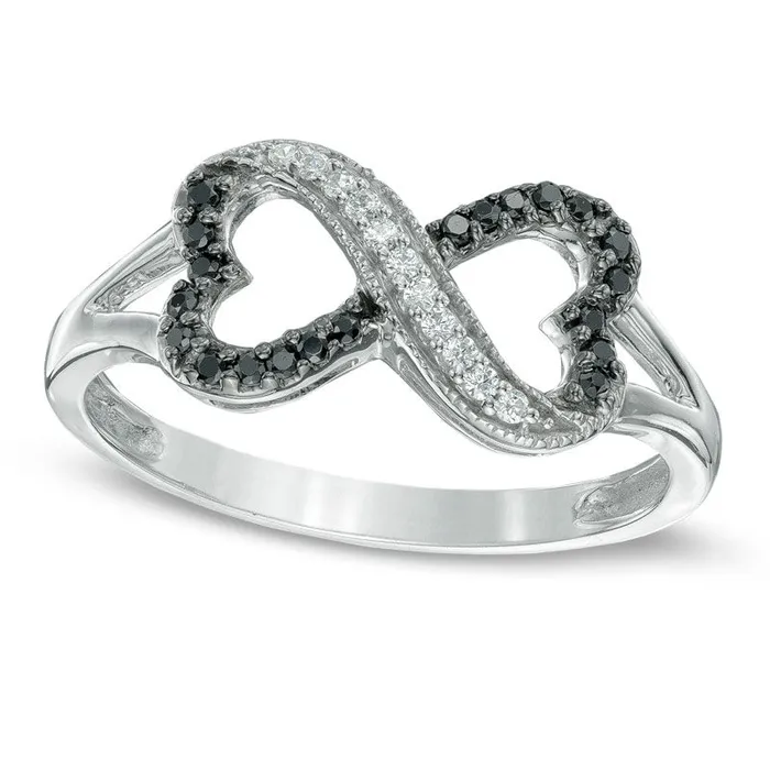017 CT TW Enhanced Black and White Natural Diamond Sideways Heart Infinity Ring in Sterling Silver Goldia Rings 017 CT TW Enhanced Black and White Natural Diamond Sideways Heart Infinity Ring in Sterling Silver Goldia Rings