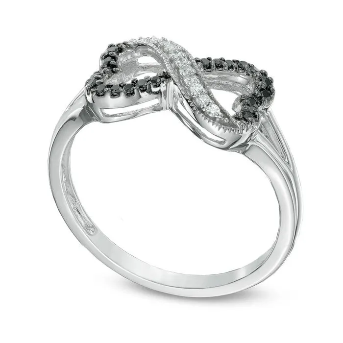017 CT TW Enhanced Black and White Natural Diamond Sideways Heart Infinity Ring in Sterling Silver Goldia Rings 017 CT TW Enhanced Black and White Natural Diamond Sideways Heart Infinity Ring in Sterling Silver Goldia Rings