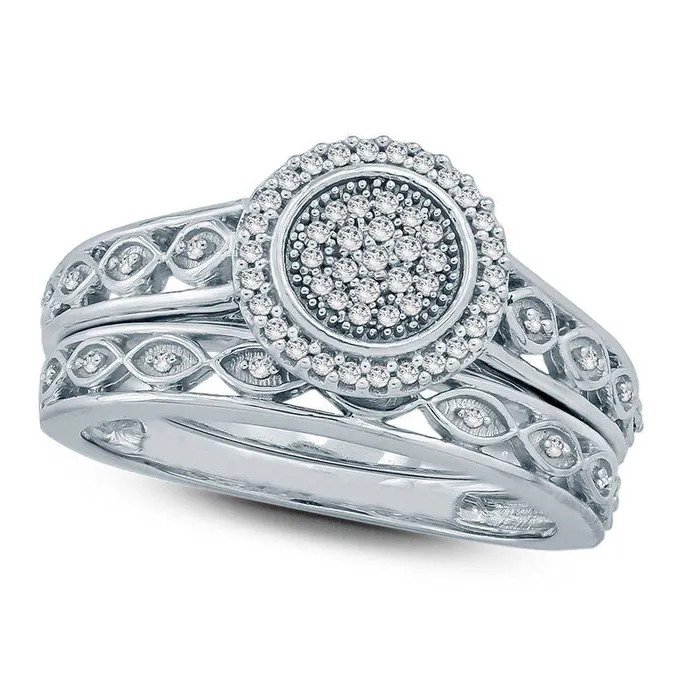 020 CT TW Composite Natural Diamond Frame Bridal Engagement Ring Set in Sterling Silver Goldia Rings 020 CT TW Composite Natural Diamond Frame Bridal Engagement Ring Set in Sterling Silver Goldia Rings